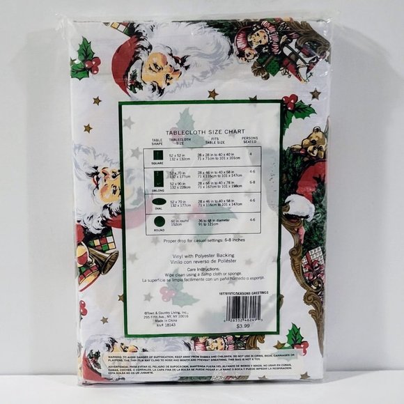 Town & Country Holiday Vinyl Tablecloth ~ Oblong 52 x 90” - Seasons Greetings - Picture 4 of 5